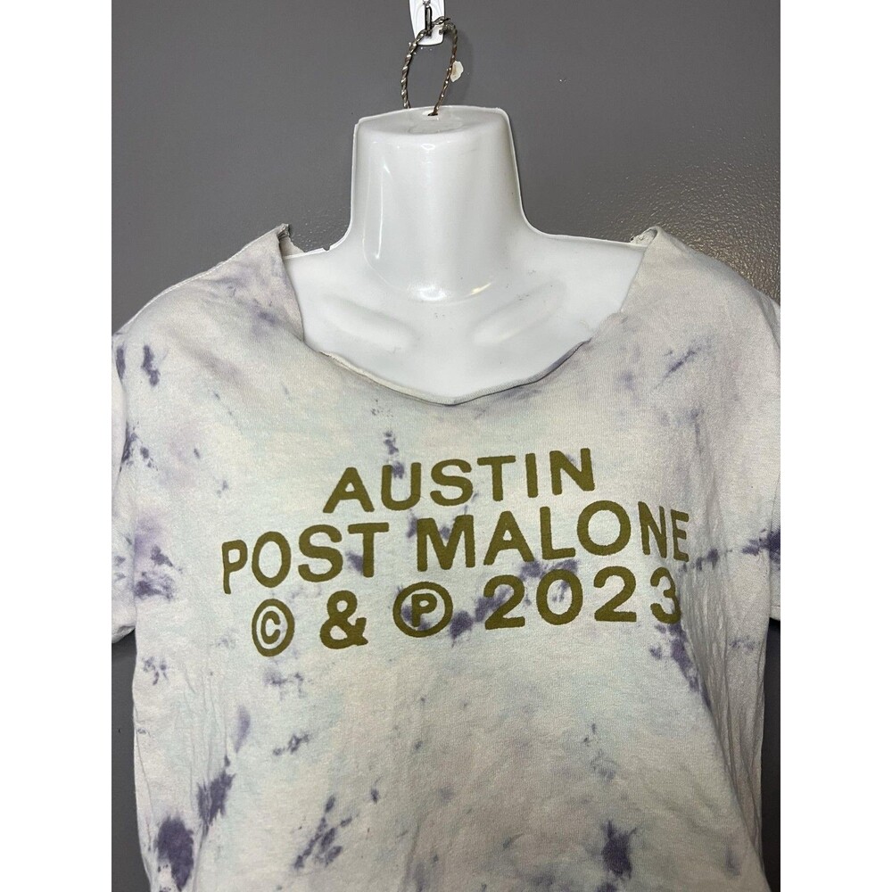 Post Malone Austin 2023 Tour Shirt Womens Small White Tie Dye Cropped Tee Top